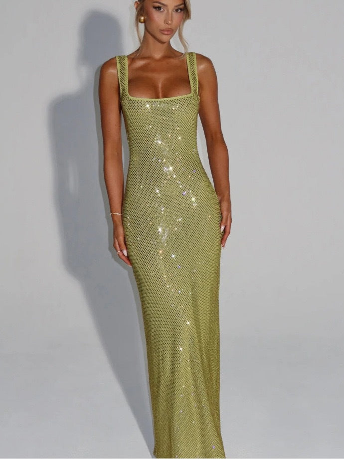 Sequin Strap Long Evening Dress